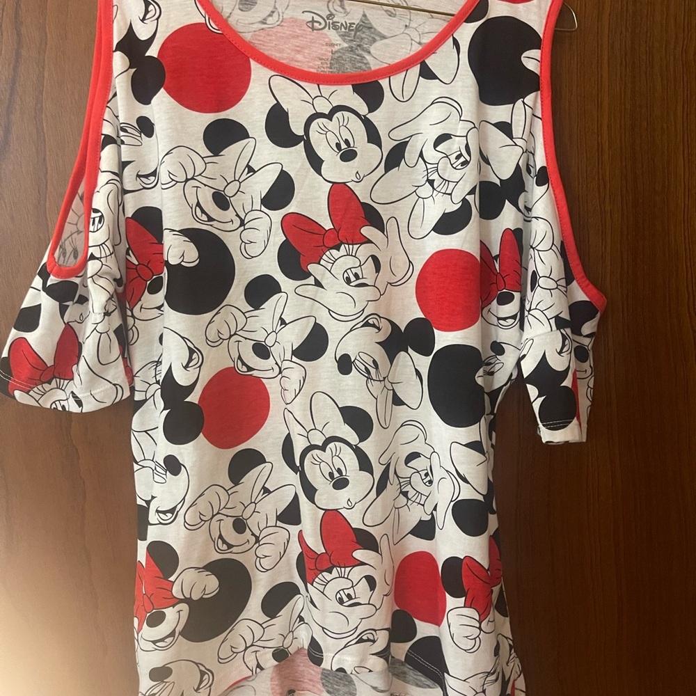 Disney Red and White Minnie Mouse Cold Shoulder Top